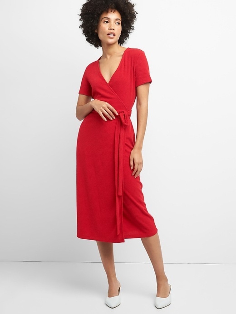 GAP Softspun Ribbed Midi Wrap Dress